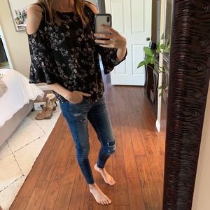 Shoulder Cut Out Floral Blouse, size medium